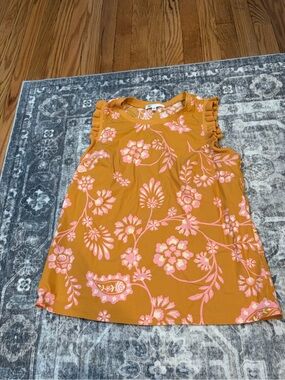 DR2 Mustard Tank with Pink Floral Print and Ruffle Shoulders